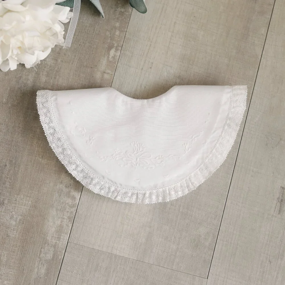 Feltman Brothers White Floral Bow Embroidered Lace Bib Baby Special Occasion NWT
